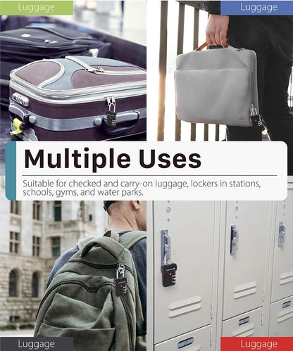 Fosmon TSA Approved Luggage Locks, Suitcase Travel Lock with Push Release Button for Extra Security, 3 Digit Combination Padlock for Gun Case Backpack Zipper Anti Theft Gym Locker - Black, 3 Pack