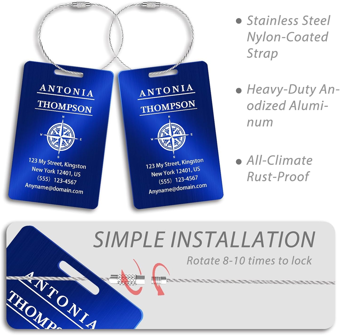 Personalized Luggage Tags for Suitcases (2/4/6/8 Pack) - Custom Engraved Metal Travel Tag, Customizable Pattern/Name/Text for Bags Backpacks Suitcases