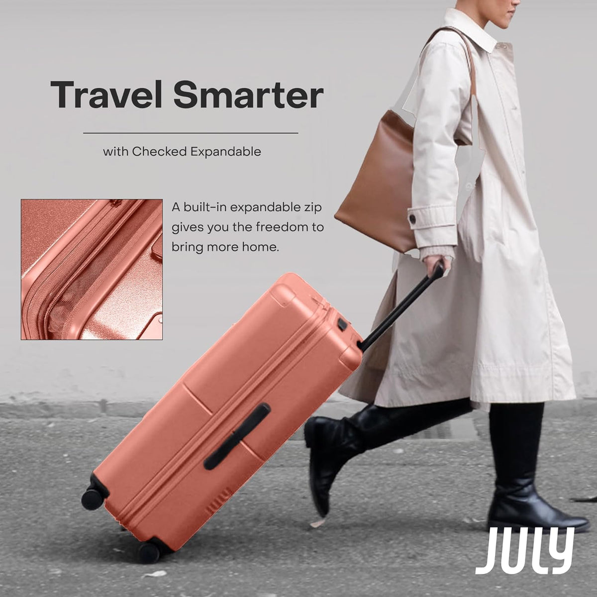 Checked Expandable - 24.5" Airline Approved Check In Luggage with Wheels, Spinner Suitcase for Men & Women - TSA Lock Rolling Suitcase, Spinner Wheels, Expansion Zip, Y-Strap - Clay