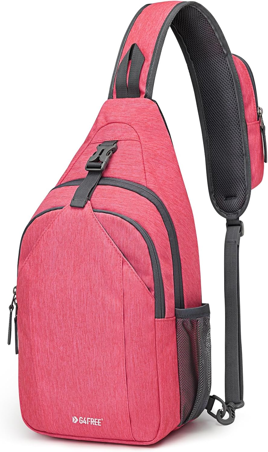 G4Free Sling Bag RFID Blocking Sling Backpack Crossbody Chest Bag Daypack for Hiking Travel(Red)