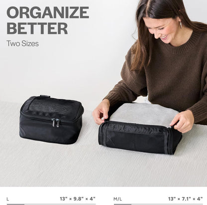 Compression Packing Cubes for Travel - Luggage Organizer Bags - Double Zipper Packing Cubes for Suitcases (2-Pack, Black)