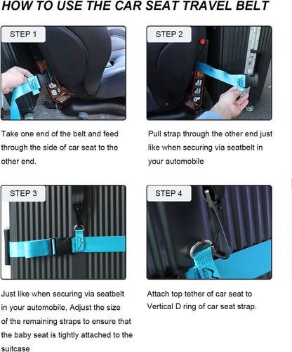 Car Seat Travel Belt to Suitcase,Car Seat Travel Strap to Convert Kid Car Seat and Carry-on Luggage into an Airport Car Seat Stroller,Safe Travel Solution for Transport