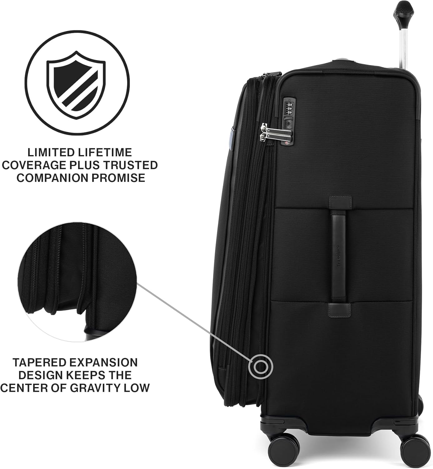 Travelpro VersaPack+ Lightweight Softside Expandable Checked Luggage, 8 Spinner Suitcase, TSA Lock, Men and Women, Checked Large 29-Inch, Black