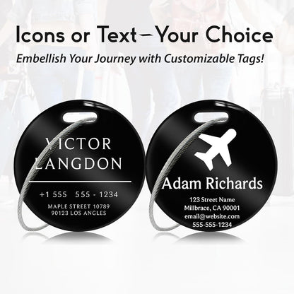 Customized Stainless Steel Luggage Tags: Personalize Your Suitcases, Backpacks, and Bags with Your Text (Black)