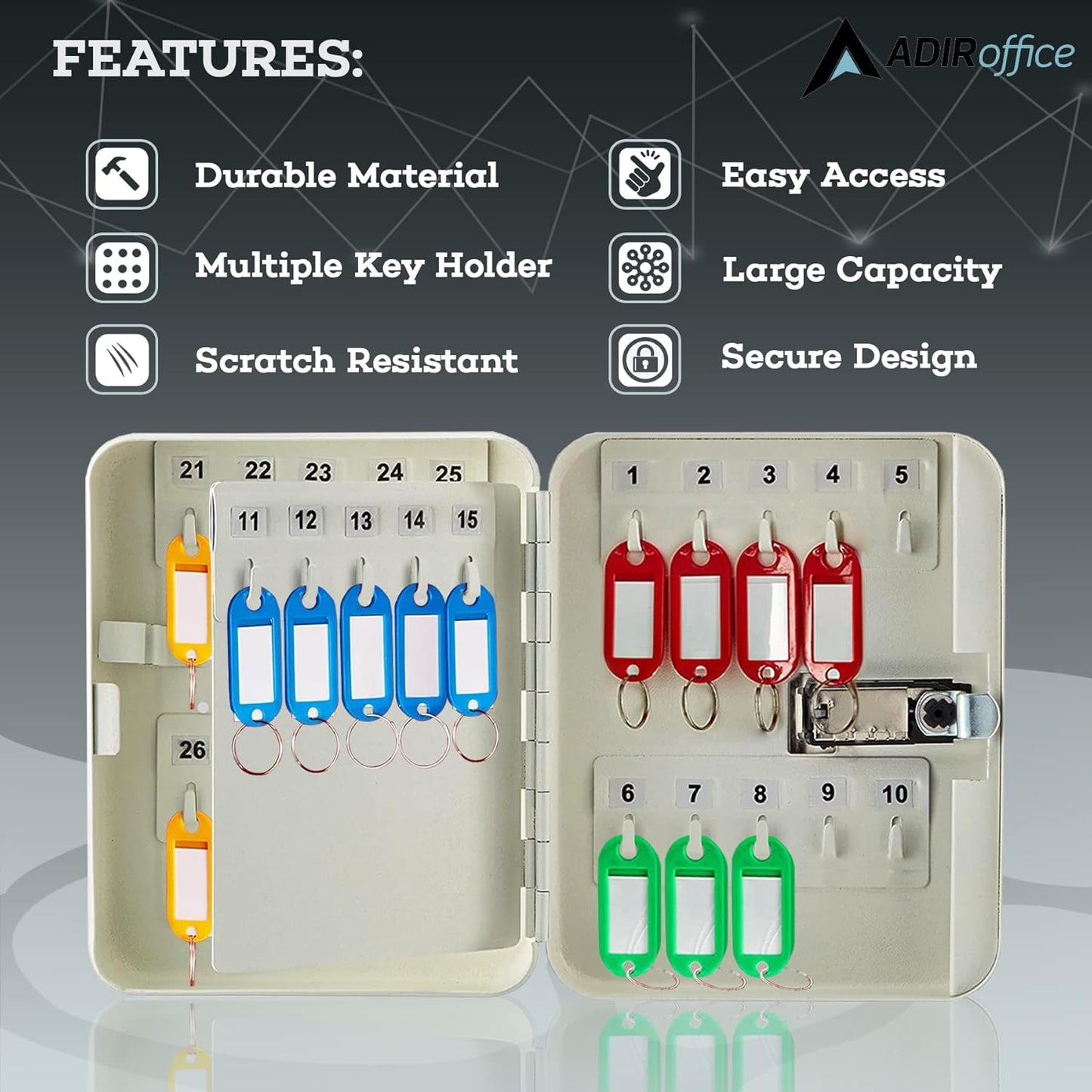 AdirOffice Steel Combination Lock Keys Cabinet Security Storage Box Organizer Holder Locked Key Box Wall Mount 30 Slots