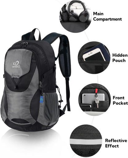 WATERFLY Lightweight Packable Hiking Backpack: 30L Foldable Travel Daypack Ultralight Camping Day Pack for Woman Man