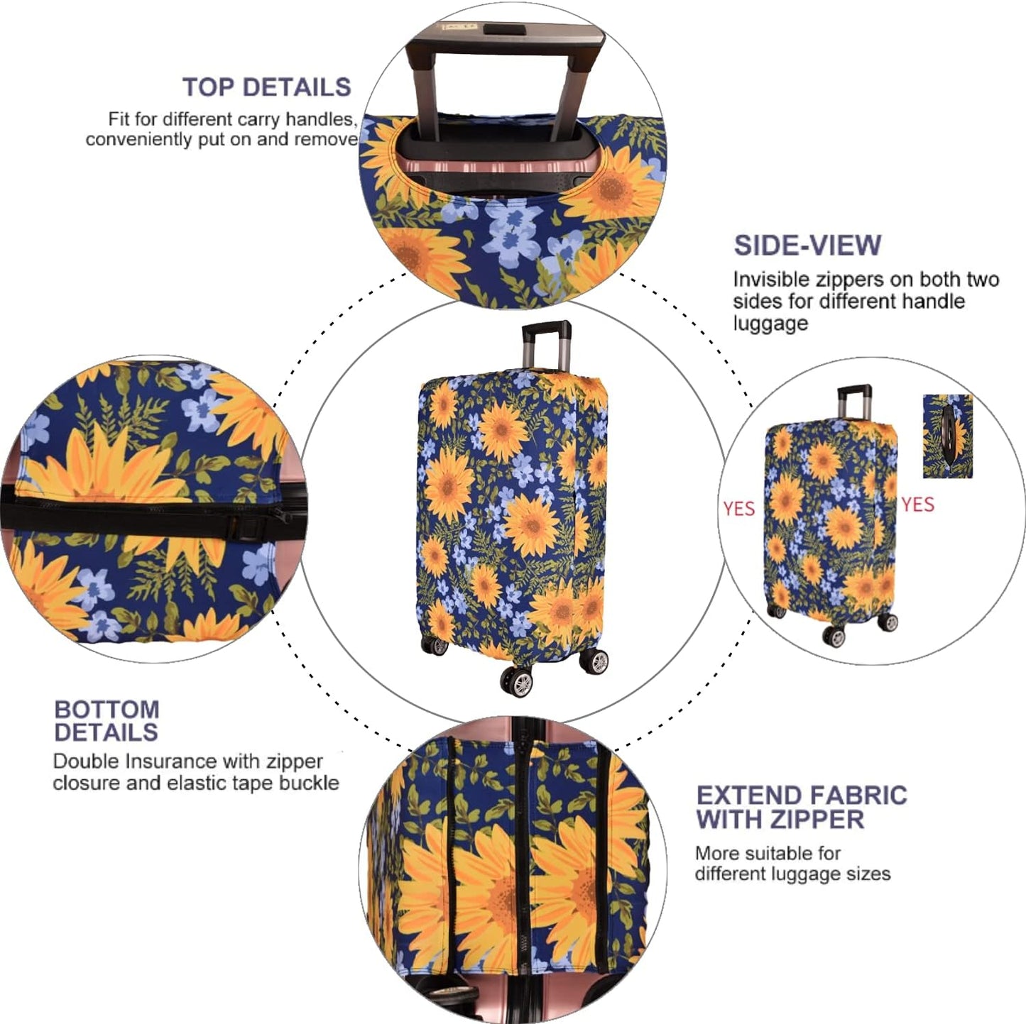7-Mi Luggage Cover£¬ Suitcase Covers 19-30 Inch Expandable Anti-Scratch Luggage Protector Flower for Carry on Luggage S 19-20IN