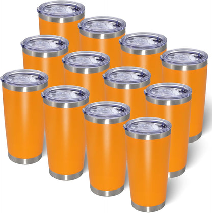20oz Tumbler Bulk Stainless Steel Tumblers with Lid Vacuum Insulated Double Wall Travel Coffee Mug Powder Coated Tumbler Cup for Hot and Cold Drinks(Orange, 12 pack)