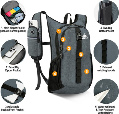 Seektop 15L Small Hiking Backpack for Women Men, Foldable Packable Backpack with Phone Pocket, Lightweight Travel Daypack for Hiking Camping Outdoor (Gray)