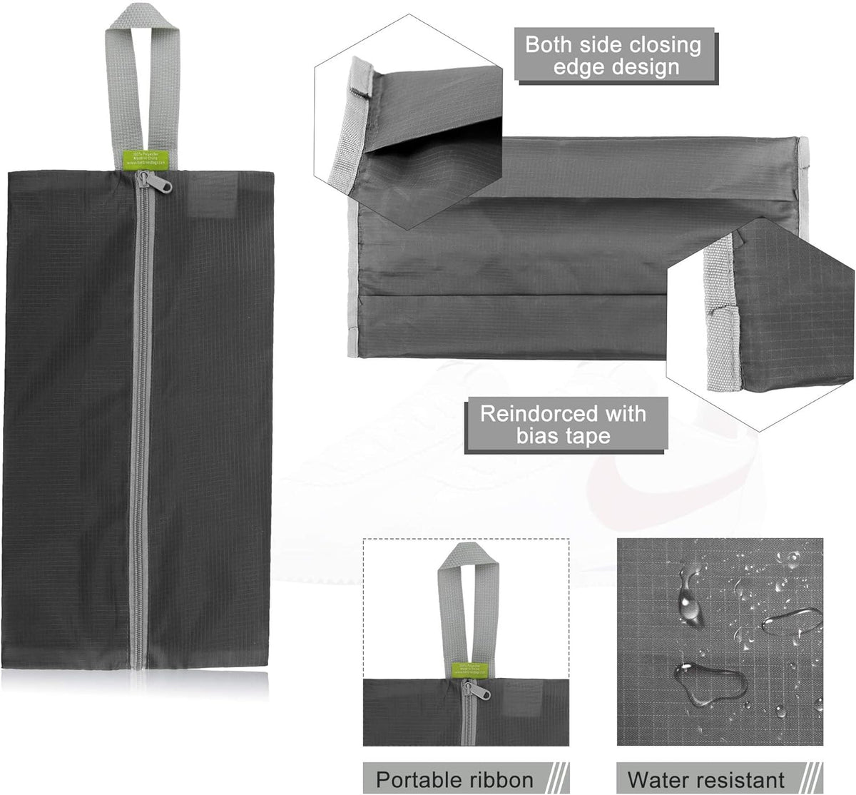 BeeGreen Grey Shoe Organizer Set - 6 Pack Shoe Bags For Travel with Zipper Closure and Handle,Stylish and Portable Nylon Shoe Storage for Men and Women's Travel Gifts and Home Storage