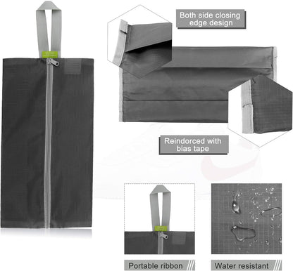 BeeGreen Black Grey Shoe Organizer Set - 6 Pack Shoe Bags For Travel with Zipper Closure and Handle,Stylish and Portable Nylon Shoe Storage for Men and Women's Travel Gifts and Home Storage