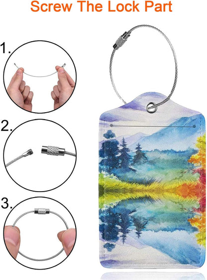 2 Pack Luggage Tag for Suitcase, Cute Unique Leather Suitcase Tags Identifiers with Privacy Name Address Labels & Durable Steel Loop for Women Men Travel