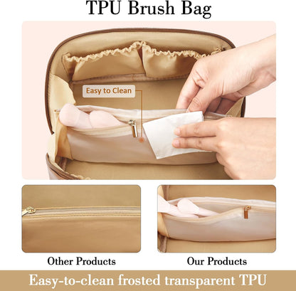 Birthday Gifts for Women Teen Girl, Personalized Initial Makeup Organizer Bag Set, Open Flat Travel Cosmetic Bag With Clear Divider and Handle(Brown,N)