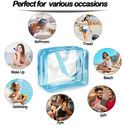 2Pcs Crystal Clear PVC Travel Toiletry Bag Kit for Women Men, Waterproof Vinyl Organizer Clear Makeup Bags with Zipper, Cosmetic Bag Pouch Carry on Airport Airline Compliant Bag Handbag (Double Layer)