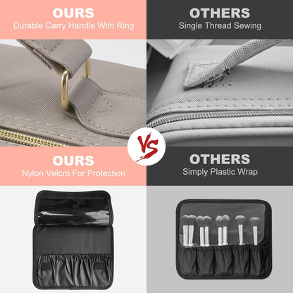 Mocado Travel Makeup Bag with LED Lighted Mirror,Travel Makeup Organizer,Makeup Case with 3 Color Lighted Setting and 10x Magnifying Mirror,Portable Storage and Adjustable Dividers Makeup Box(Grey)