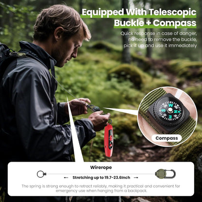 UNIWA Electronic Air Bear Horn, 120±5 dB Loud Air Horn for Safety Hiking Camping Emergency Whistle with Compass, Bear Horn to Scare Bears - Self Defense for Hiking -Red