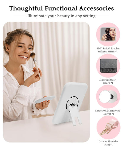 MOMIRA Travel Makeup Bag Cosmetic Bag with Lighted Mirror, Adjustable Brightness in 3 Color Scenarios/Detachable makeup mirror, All-round Upgrade, Waterproof, Gift for Women -Phosphor