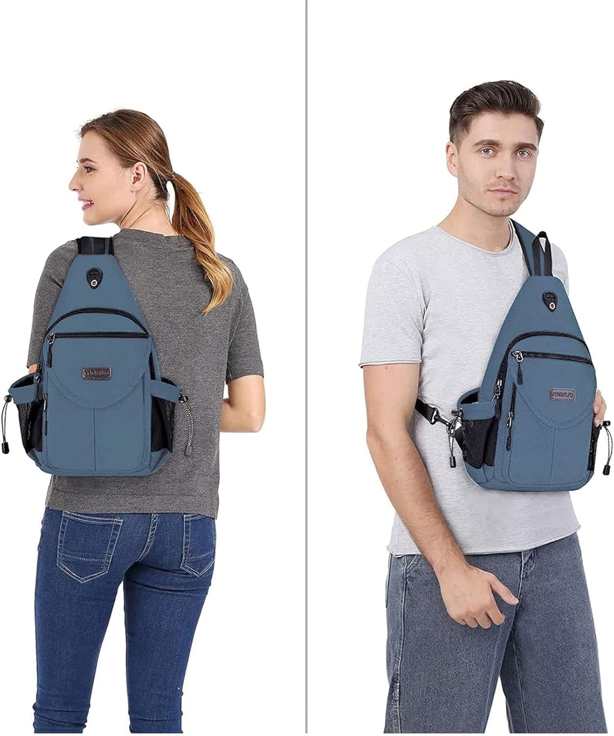 MOSISO Sling Backpack,Canvas Crossbody Hiking Daypack Bag with Anti-theft Pocket, Steel Blue