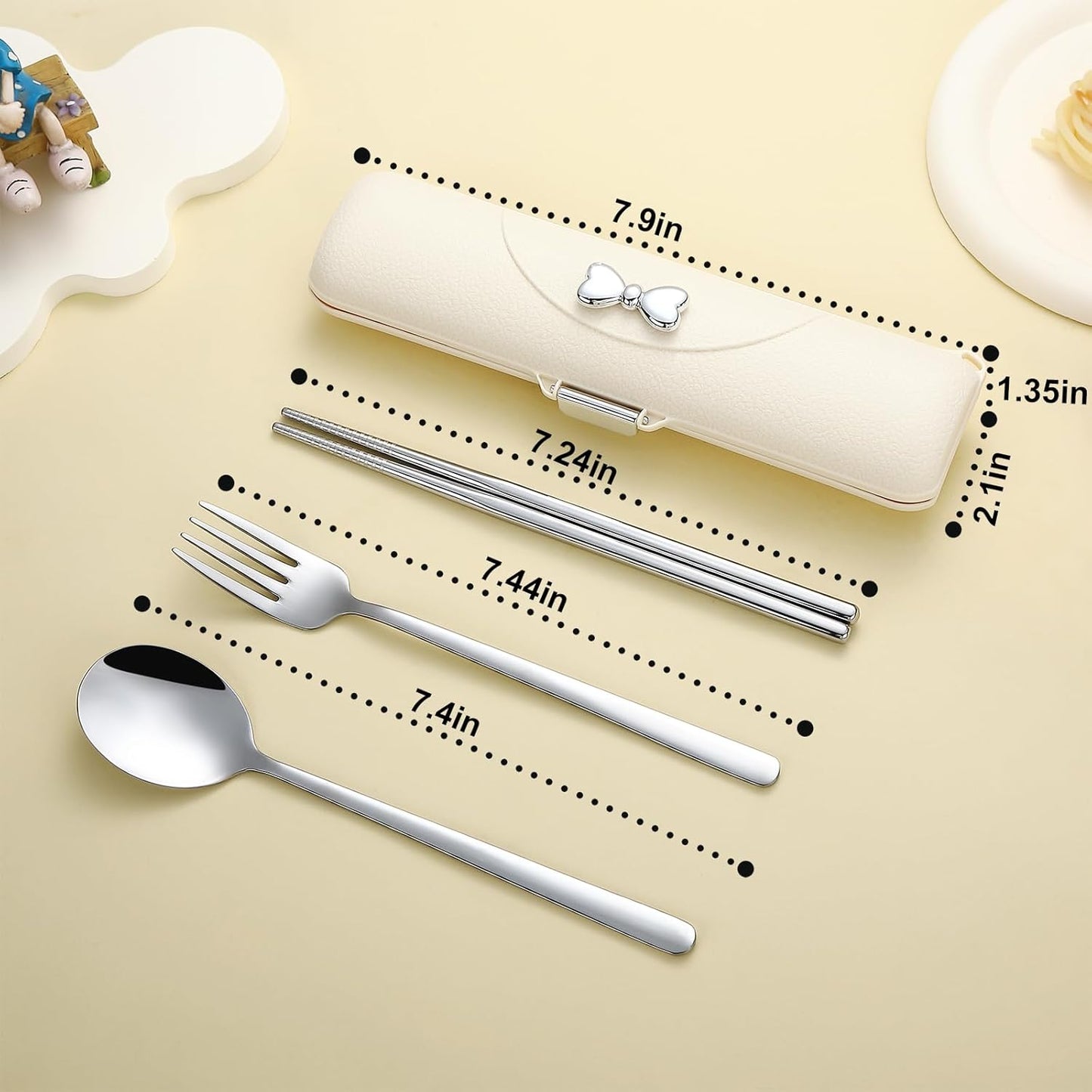 DEVICO Travel Silverware Set with Case, Portable Lunch Utensils Set for Work, Reusable Travel Cutlery Set, 18/8 Stainless Steel Flatware for Caming School Picnic, Dishwasher Safe (Light Yellow)