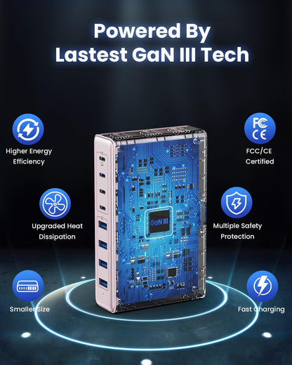 200W USB C Charger Block,8-Ports GaN III Fast Charging Station Hub,PD 65W Laptop Chargers Wall Charger Power Adapter for MacBook Pro/Air,DELL,Steam Desk,iPhone 17/16,iPad,Galaxy S25,Pixel-Pink