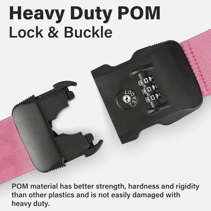 Luggage Straps, Pink TSA Approved Luggage Strap Belt with Combination Lock for Suitcases, 2 Pack Adjustable Heavy Duty Cross Suitcase Straps with Name Tags for Travel, Carry On Bags, Protect Luggage