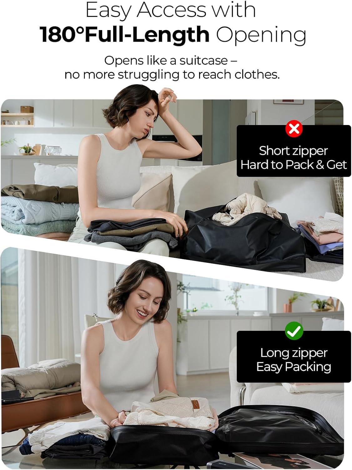 Vacuum Bags for Travel, 180° Open Zipper, IP67 Waterproof, Reusable Space Saver Compression Bags for Backpack, Suitcase, Home Storage(1 Pack, No Pump)
