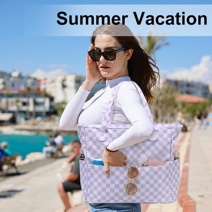 LEDAOU Large Beach Tote Bag Women Waterproof Sandproof Zipper Beach Tote Bag for Pool Gym Grocery Travel with Wet Pocket