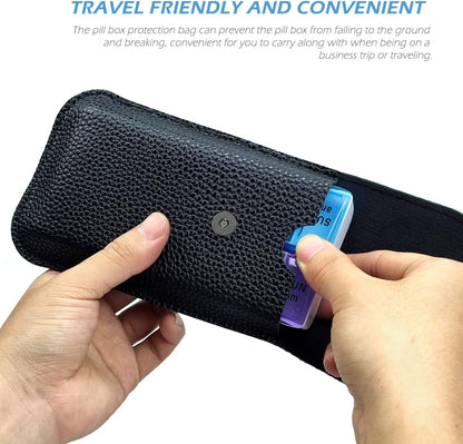 VOFOON Travel Pill Organizer 2 Times a Day, PU Leather Portable Pill Case for Women/Men, 7 Day AM PM Pill Box with Travel Pouch Medicine Organizer for Vitamins Medicine Fish Oils Supplements (Small)