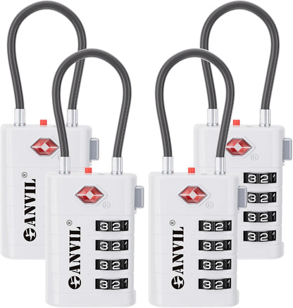 ANVIL 4 Digit Luggage Locks, TSA Locks for Luggage, Advanced TSA008 core, Alert Indicator for Your Travel Lock, Suitcase Lock.(4, White)
