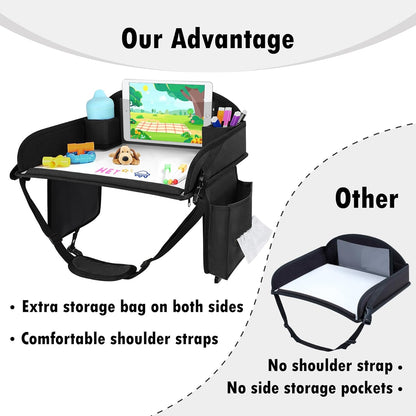 Kids Travel Tray for Car Seat, Toddler Road Trip Essentials With Drawing Kit, Travel Activities Must Haves (Black)
