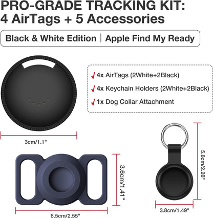Air Tracker Tags 4-Pack, Item Finders Work for Apple Find My APP (iOS Only) Tracker Tags for Keys, Pet, Luggage, Bag, Replaceable Battery Last 1 Year, Loud Beep, with Waterproof Holder Keychain