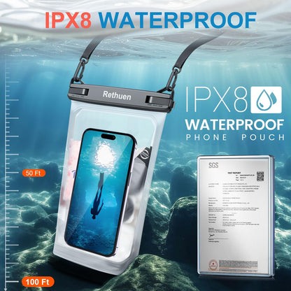 Large Floating Waterproof Phone Pouch, 2Pack Cell Phone Dry Bag for iPhone 16 15 14 13 12 Pro Max Galaxy S24 S23 S22 All Phones, Float Water Proof Bag for Beach Water Park (Frosted + Frosted)