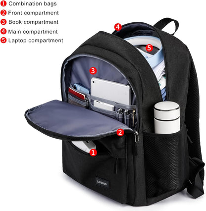 School Backpack for Teens Boys, 15.6 Inch Laptop Backpack with USB Charging Port & Water Resistant Design, College High School Book Bag for Students, Black