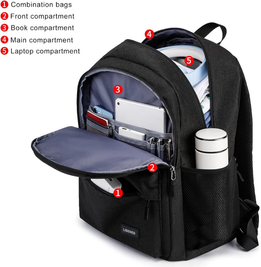 School Backpack for Teens Boys, 15.6 Inch Laptop Backpack with USB Charging Port & Water Resistant Design, College High School Book Bag for Students, Black