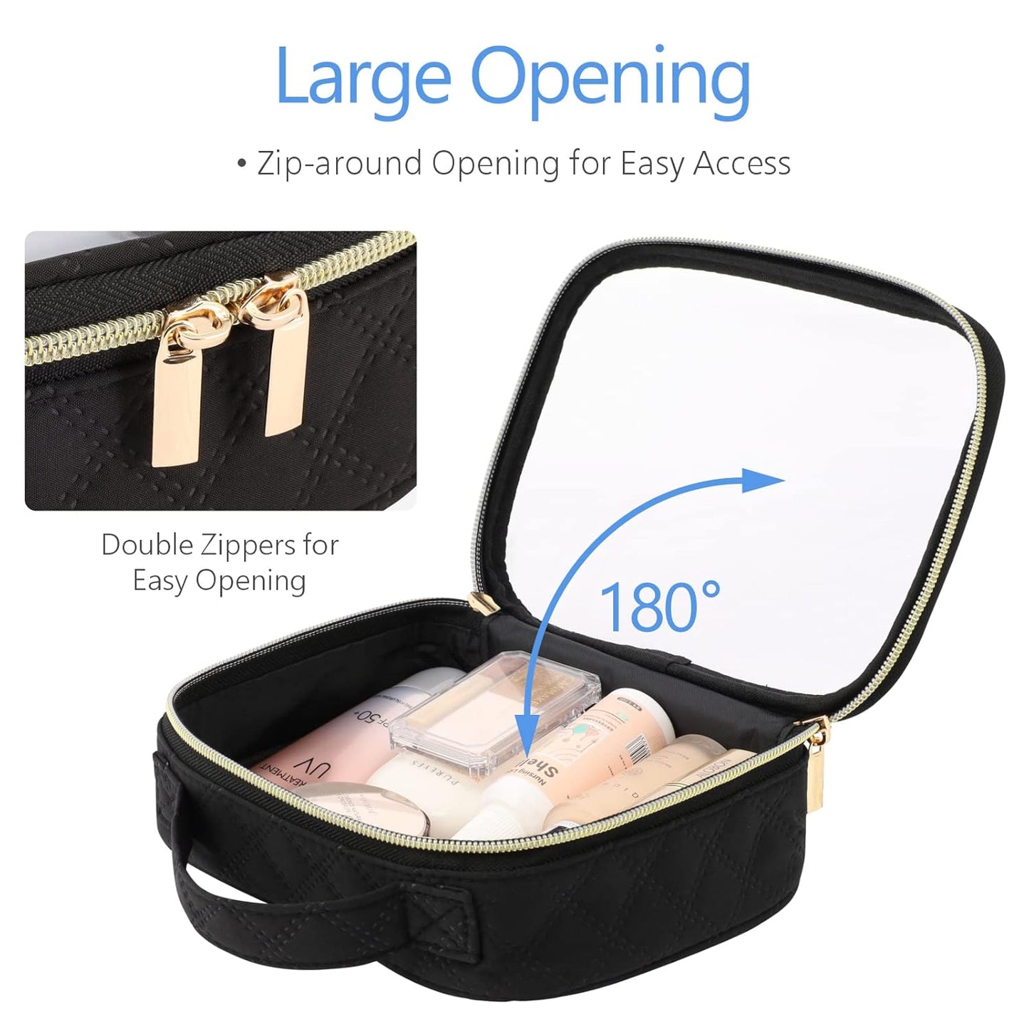 PACKISM Clear Makeup Bag - TSA Approved Toiletry Bag with Handle Large Opening, Clear Toiletry Bags for Traveling Travel Essentials, Travel Bags for Toiletries, Black