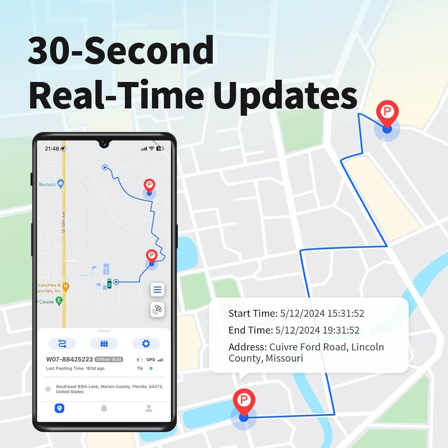 GPS Tracker for Vehicles, No Monthly Fee, No Subscription, Real-Time Tracking, 4G SIM and Data Included, Trip History, GeoFence, Speeding Alerts, OBD