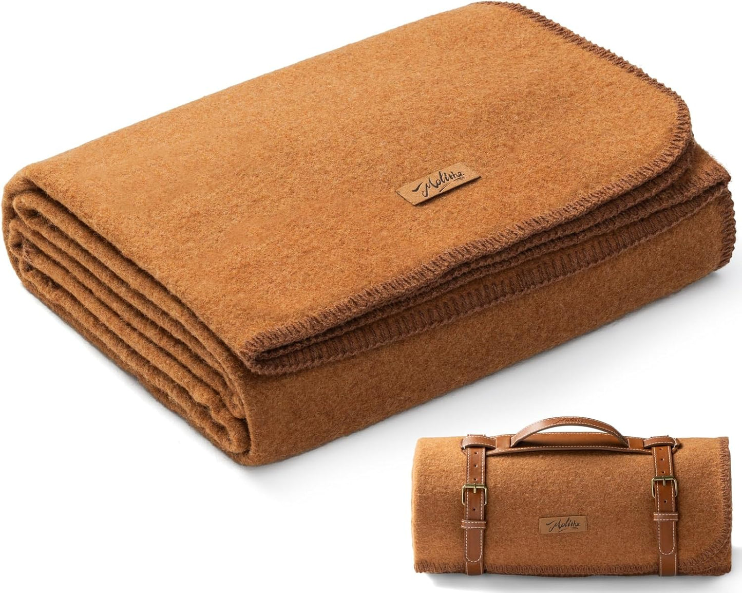 100% Wool Blanket, 62" x 86", Warm, Thick, Washable, Military Wool Blanket, Great for Camping, Outdoors, Sporting Events, Survival Kits, Dark Camel