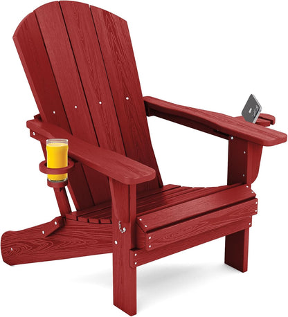 SERWALL Adirondack Chair with Cup Holders - Composite Adirondack Chairs HDPE Outdoor Chairs All Weather Use- Dark Red