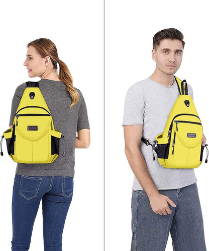 MOSISO Sling Backpack,Canvas Crossbody Hiking Daypack Bag with Anti-theft Pocket, Yellow
