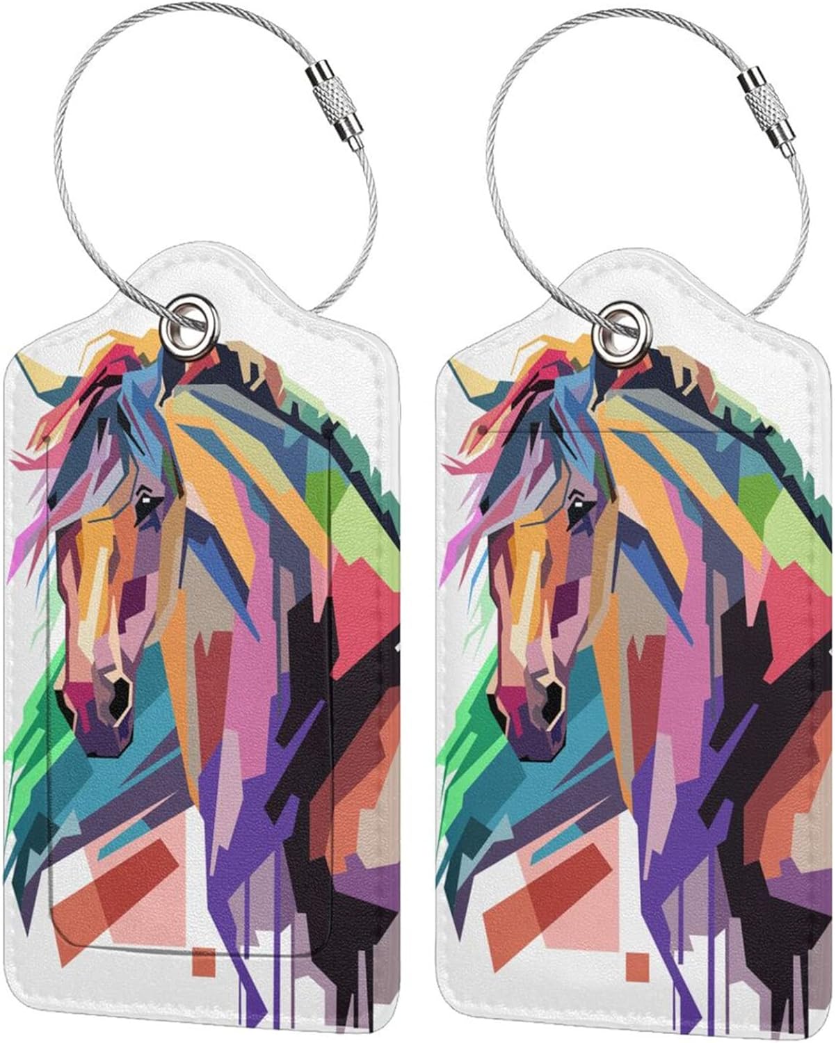 Horse Luggage Tags Set of 2 Suitcases Tags, Leather Bag Tags Artistic Animals Pattern Backpack Travel Bag, Cool Name Labels Identifiers Baggage Tags Women Girls Men Boys, 4.6 x 2.7 In