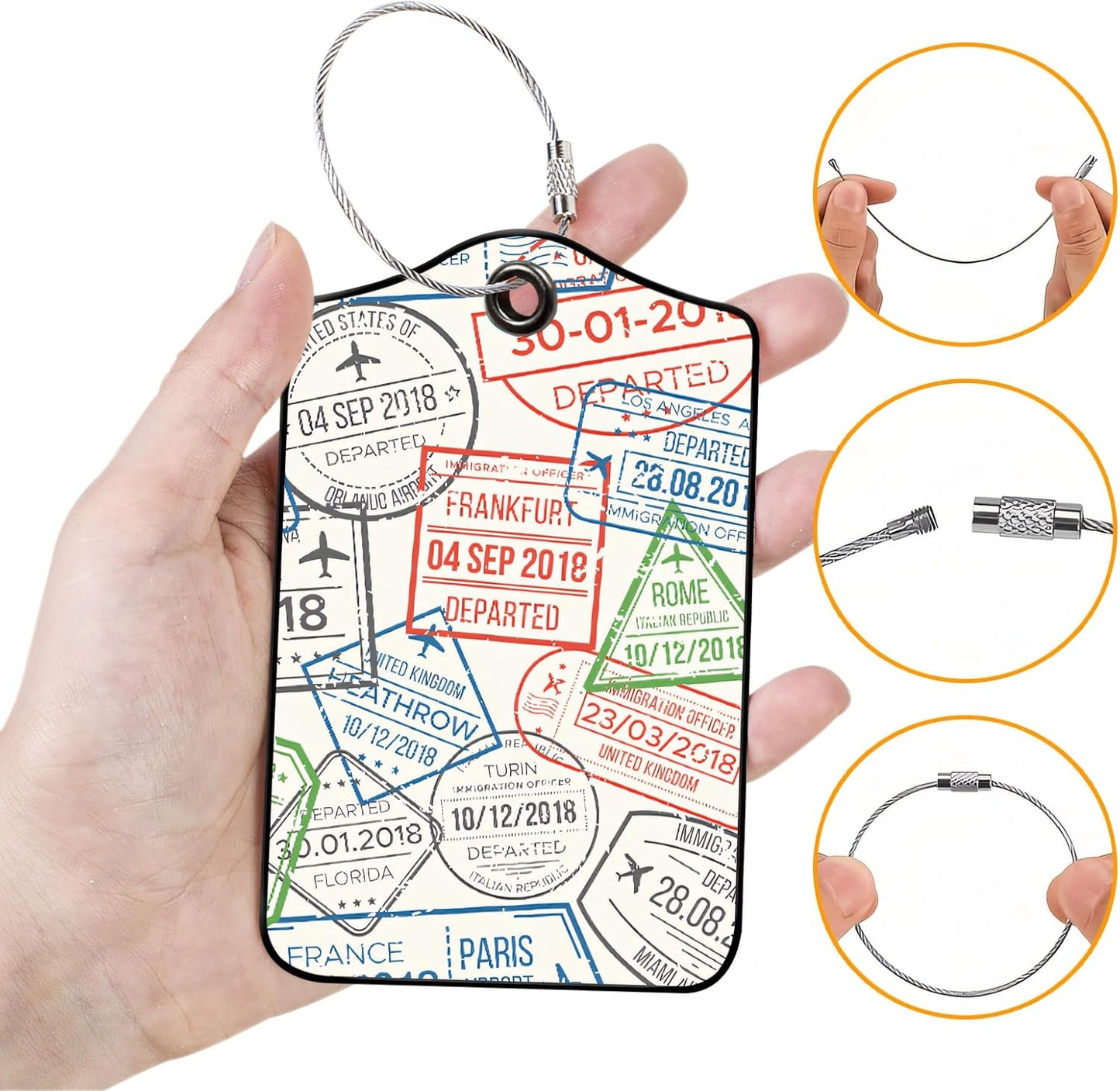 Luggage Tags for Suitcases, 2-Pack PU Leather for Cruise & Travel, Baggage ID Tags with Privacy Cover & Address Card, Durable Metal Ring, Kids Adults Travel Accessories, Global Stamps