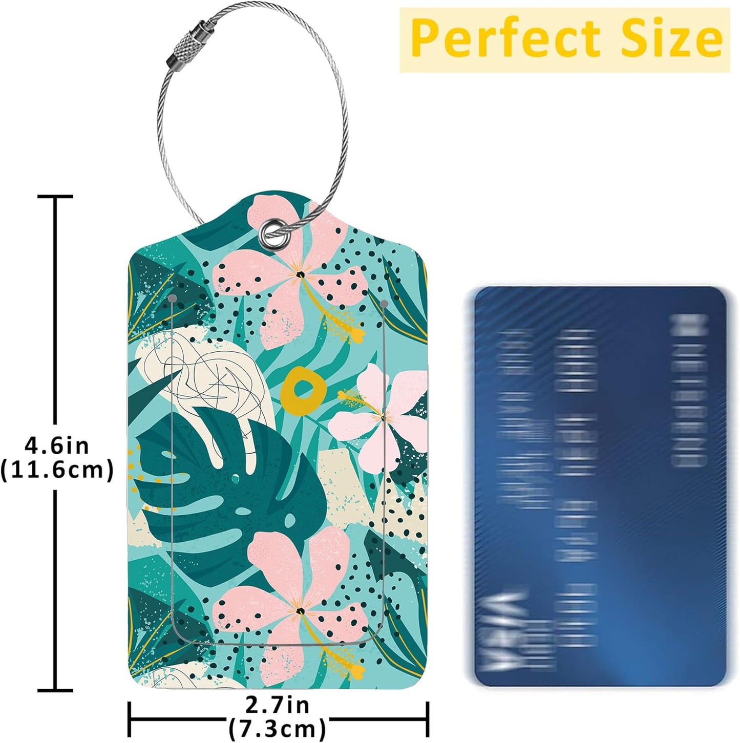 2 Pack Tropical Flowers Luggage Tag for Suitcases Artistic Palm Leaves PU Leather Bag Travel Suitcase ID Identifier Baggage Tags for Women Men Travel