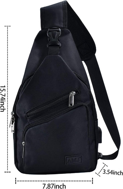 AMJ Crossbody Sling Bag Men Women, Casual Shoulder Backpack, Chest Daypack Satchel for Hiking Travel