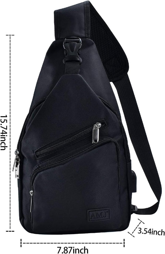 AMJ Crossbody Sling Bag Men Women, Casual Shoulder Backpack, Chest Daypack Satchel for Hiking Travel