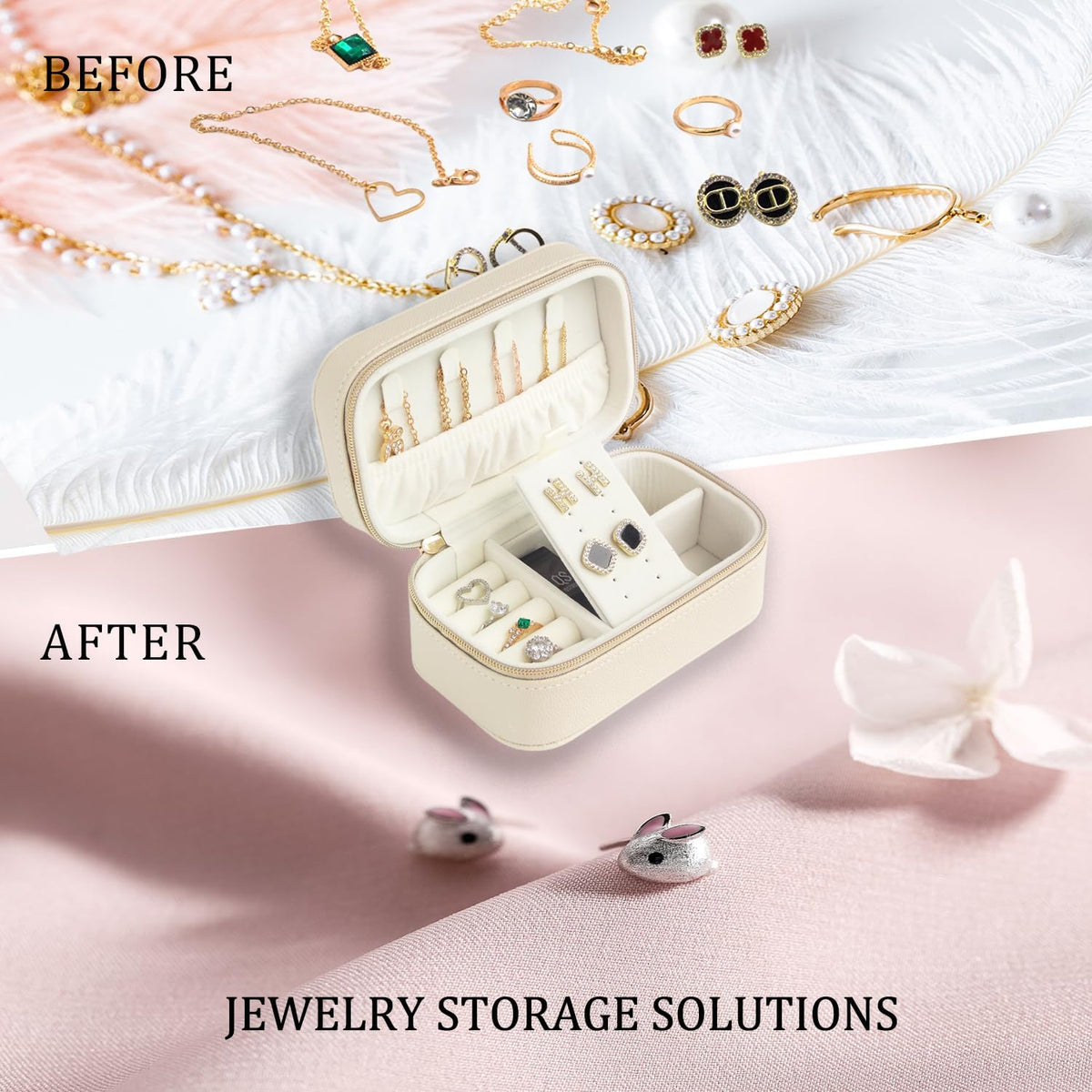 Small Travel Jewelry Case With PU Leather, Sturdy And Smooth Gold Metal Zipper, Perfect Size Suitable For Compact Jewelry Organizer Storage, Small Women's Jewelry Box Travel Accessories Beige