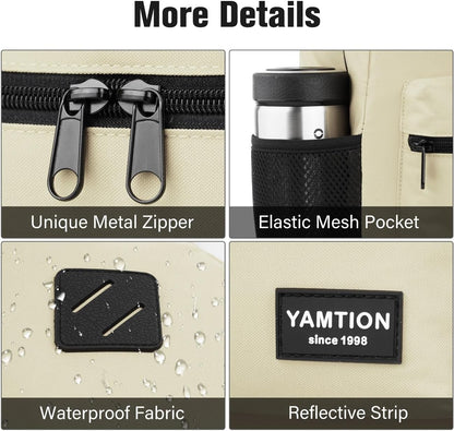 School Backpack,Unisex Classic Bookbag Teens Schoolbag with USB Port for High School College Office Work Travel, 15.6 inch, Beige