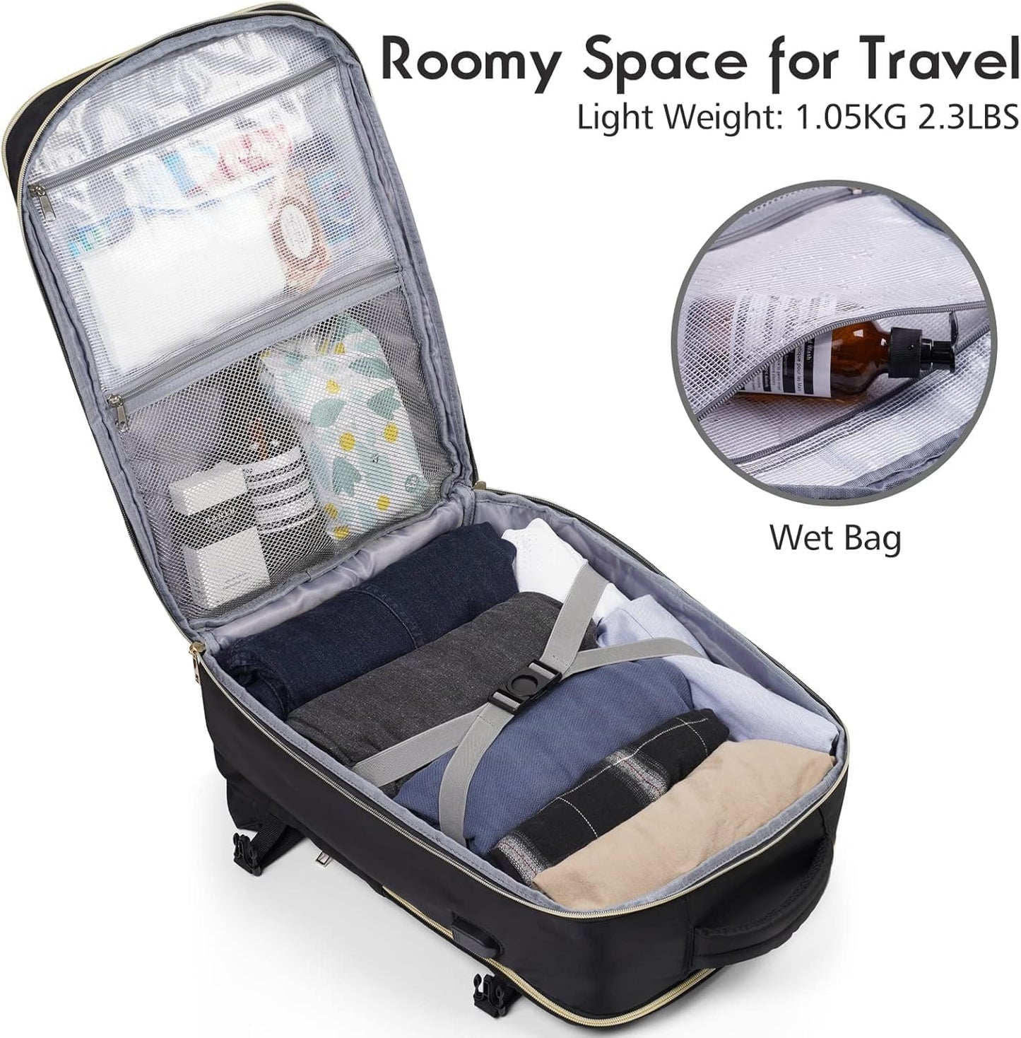 MOMUVO Large Travel Backpack Women, Flight Approved Carry On Backpack, Water Resistant Anti-Theft Casual Daypack School Bag Fit 17 Inch Laptop with USB Charging Port, Black