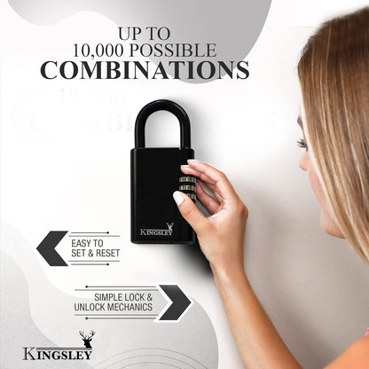 Kingsley Guard-a-Key Black Realtor's Lockbox Portable Resettable Hanging Key Safe Combination Lock Box for House Keys, Realtors, Vacation Rentals, Black