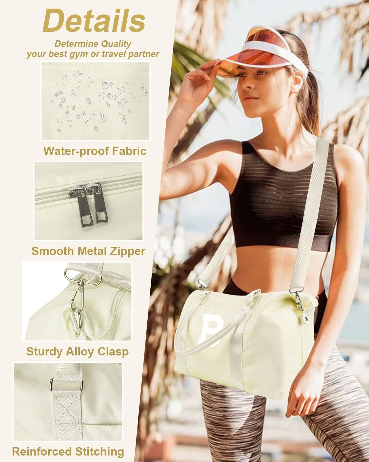 Initial Travel Duffel Bag Sports Gym Bag for Kids Teen Birthday Gifts,Beige Personalized Weekender Bag Carry On Dance Bags for Women Men,Waterproof Monogram Overnight Bag with Trolley Sleeve(Letter B)