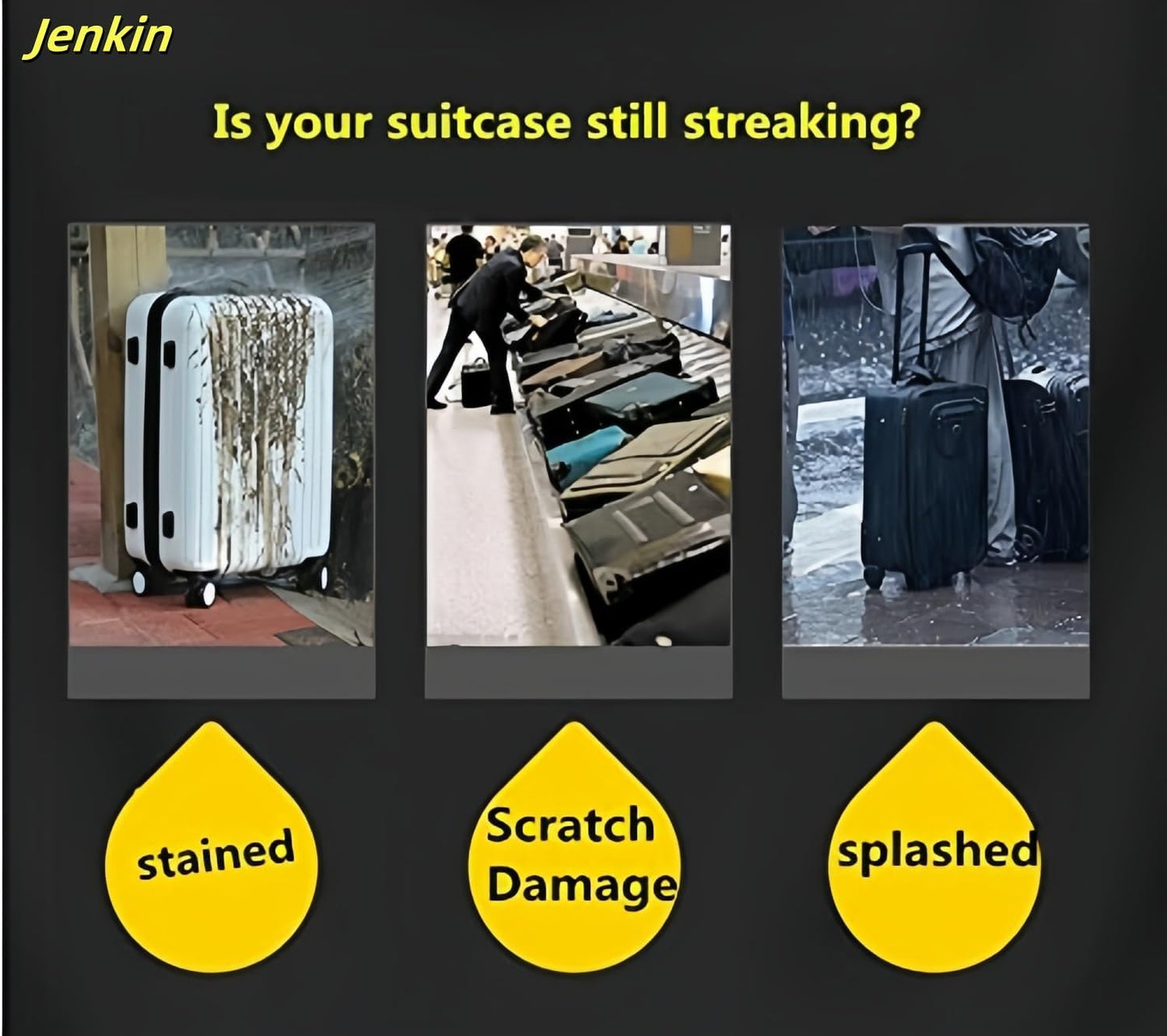 JenKin Luggage Protector Suitcase Cover PVC Waterproof Travel Suitcase Fits Most 20" to 30" (22" (15.0" L x 10.2" W x 21.7" H))